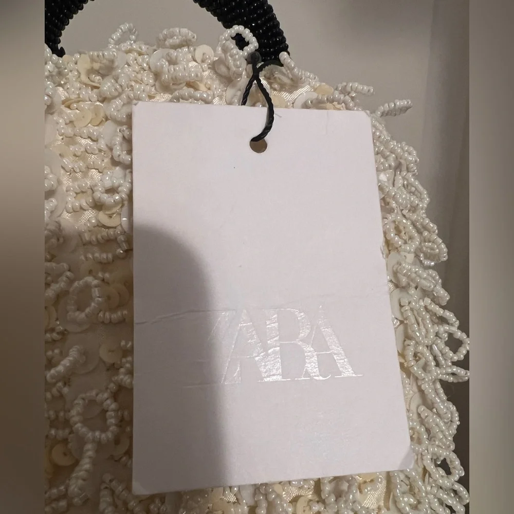 Zara Beaded Evening Mini Purse Tote Bag Cream Black Bridesmaid Wedding TikTok - Picture 8 of 13